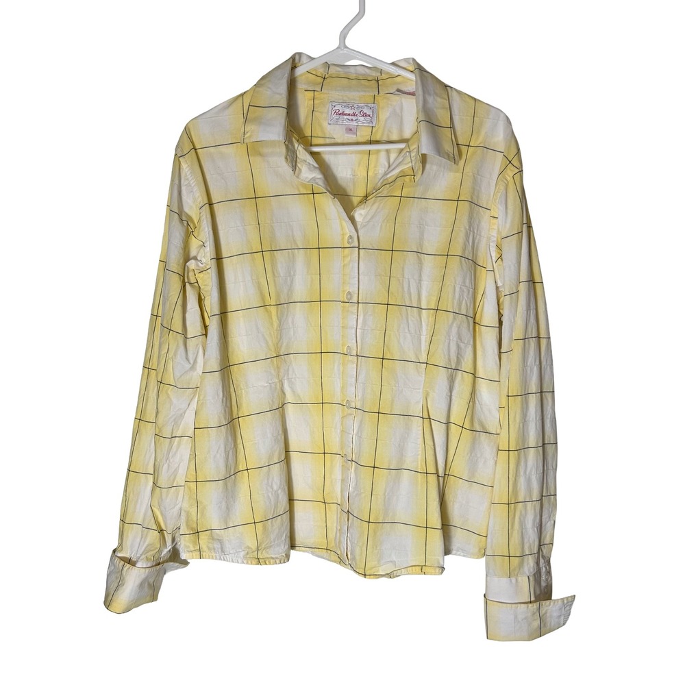 VTG Panhandle Slim Mens XL Yellow‎ Plaid Windowpane Western Button Up Shirt